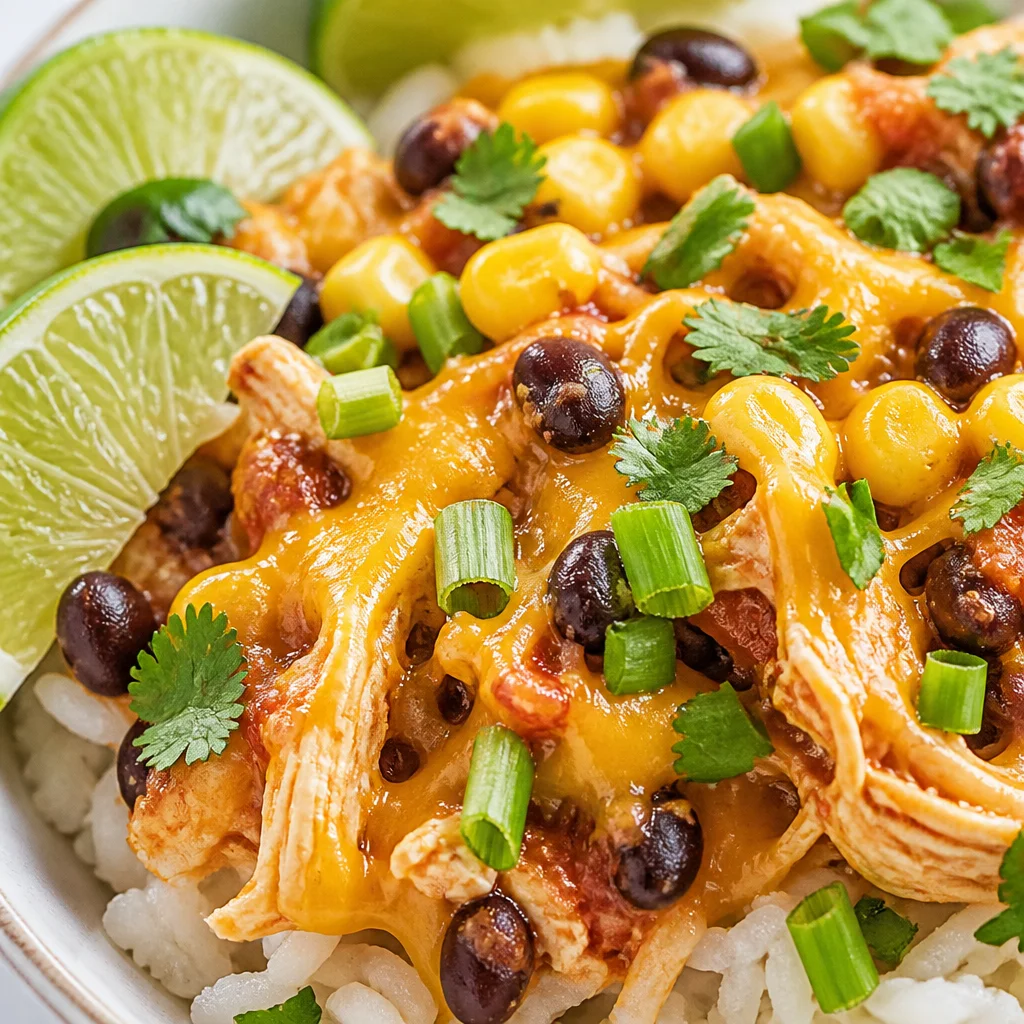 Delicious Chicken Taco Rice Bowls topped with fresh ingredients and avocado